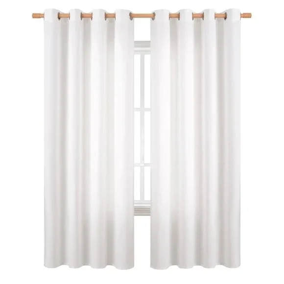 BGment White Linen Curtains 52w x72" Long Light Filtering 2 Panels tab back - Picture 1 of 6